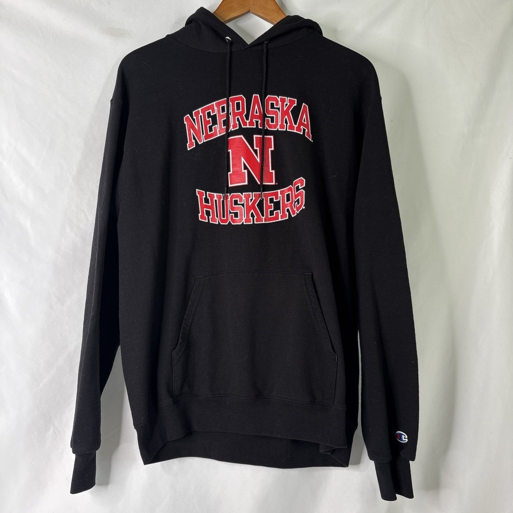Champion Nebraska Cornhuskers Black Hoodie Men's Sz L NCAA Logo Gameday Football